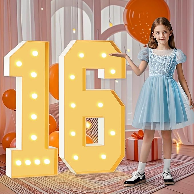 4FT Marquee Numbers 16, Large Light Up Numbers 16th Birthday Decorations by HITINO