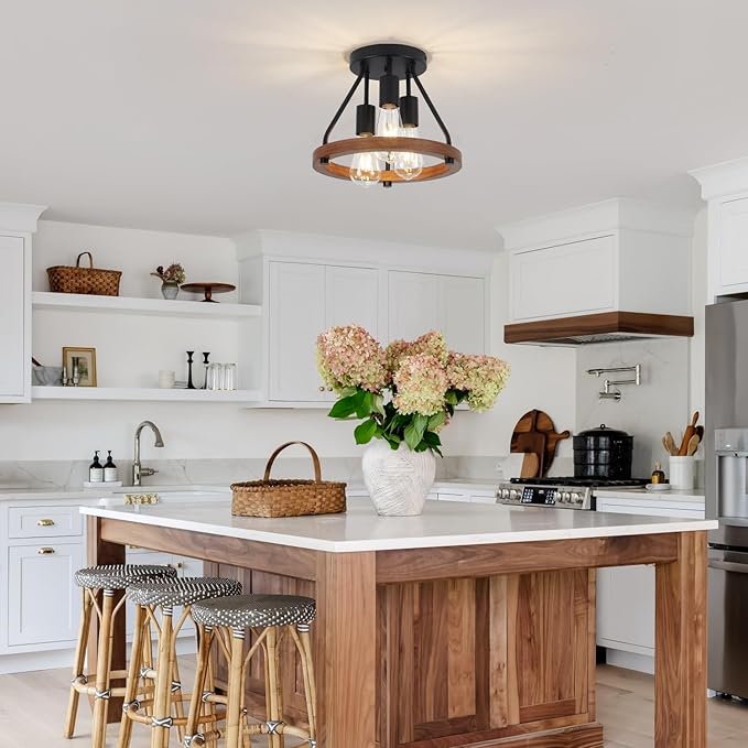 Modern Farmhouse Wood Semi Flush Mount Ceiling Light, Hallway Entryway Light - Image 7