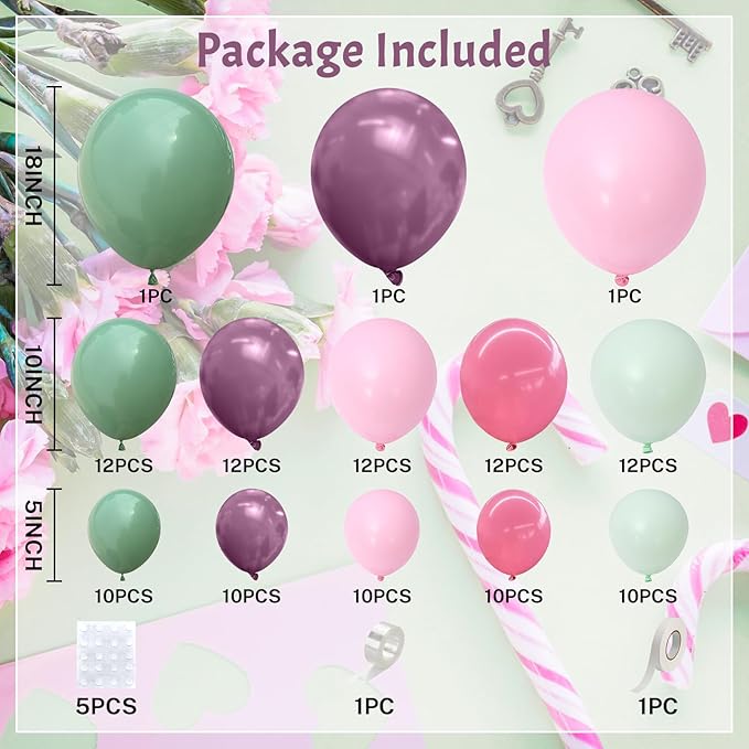 Fairy Balloon Arch Kit 120Pcs Sage Green Pink Purple Balloons Garland Dusty - Image 2