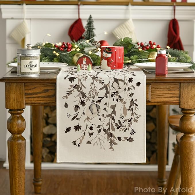 Artoid Mode Leaves and Flowers Cotton 210 GSM Winter Table Runner, Seasonal - Image 7