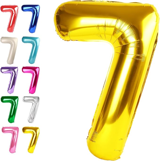 Digital Number 7 Gold Birthday Balloon 40 Inch, Foil Balloons by Upgesy