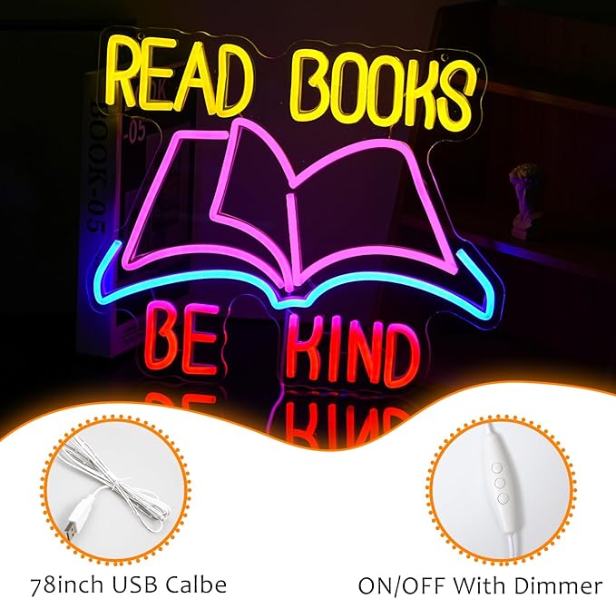 Read Books Be Kind Neon Sign Dimmable USB Powered Read Books Neon Light - Image 3