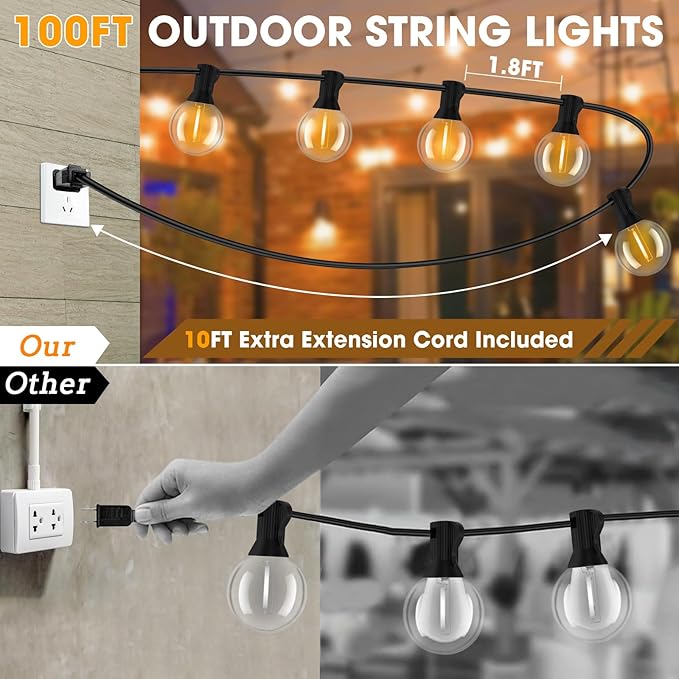 Outdoor String Lights 100FT, G40 LED Patio Lights - Image 4