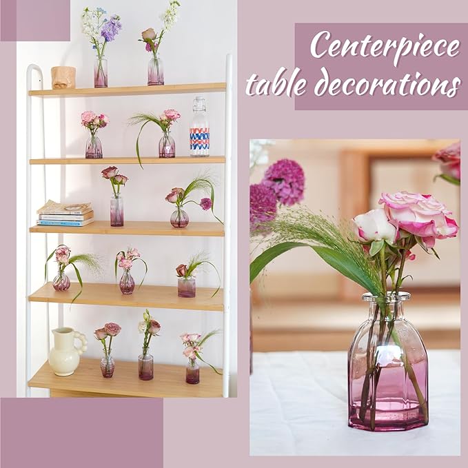 Bud Vases 24 in Bulk, Small Purple Vase Glass Vases - Image 6
