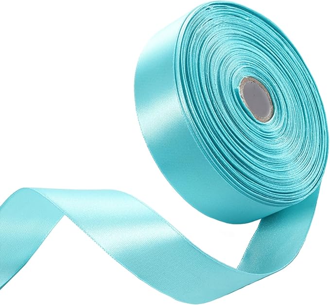 1" x 50 Yards Aqua Blue Satin Ribbon Single Faced Fabric Ribbons by Oakarbo