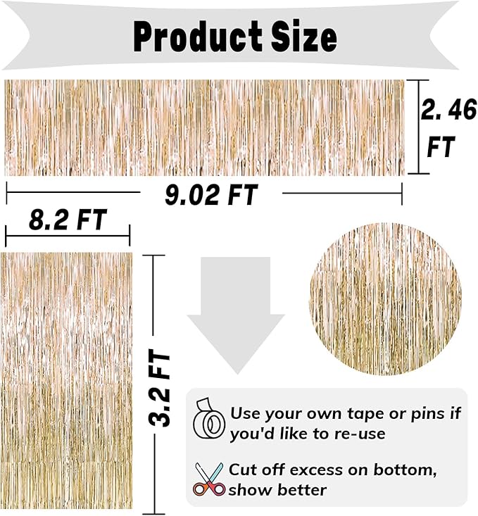 4P Metallic Foil Fringe Tinsel Table Skirts - Image 2