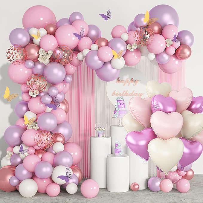 Pink Purple White Heart Balloons - Image 5