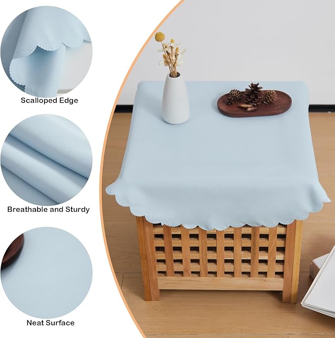 Small Round Light Blue Tablecloth 24 Inch Polyester Fabric Washable Table Cover - Image 4