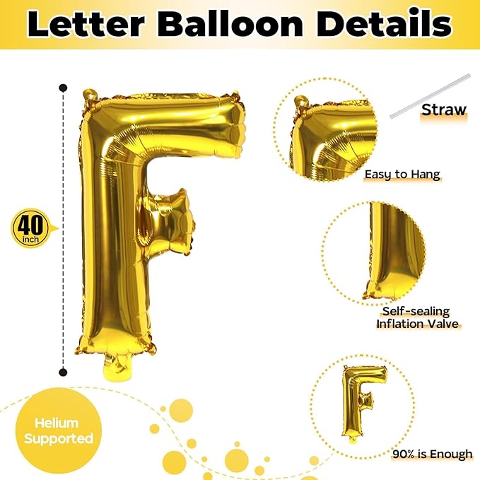 Letter Balloons Gold, 40 Inch Alphabet Name Balloon, Large Self Inflating - Image 2
