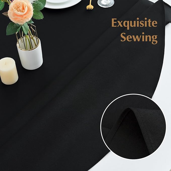 2 Pack Round Table Cloth 48 Inch Black Tablecloth Washable Polyester Solid - Image 3