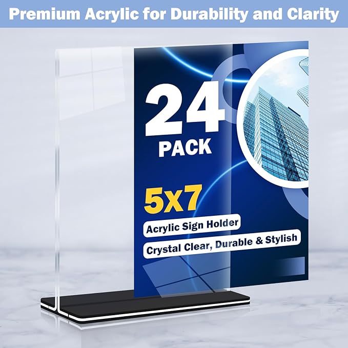 Acrylic Sign Holder 5 x 7, 24 Pack Clear Double-Sided Acrylic Display Stand - Image 5