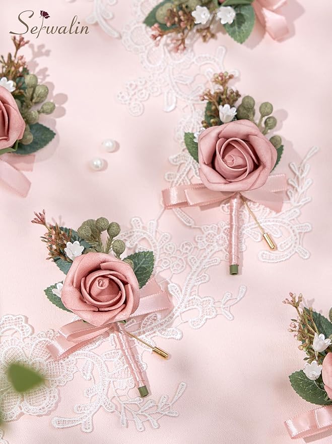 Serwalin 10Pcs Boutonniere for Men, Artificial Flowers for Wedding Decor - Image 3