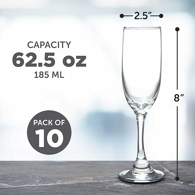 DISCOUNT PROMOS Premiere Champagne Flutes 6.25 oz. Set of 10, Bulk Pack - Image 5