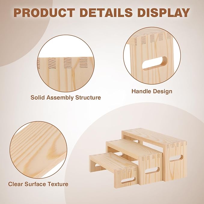 6 Pcs Wood Risers Display Stands, 2 Set Wooden Risers - Image 5
