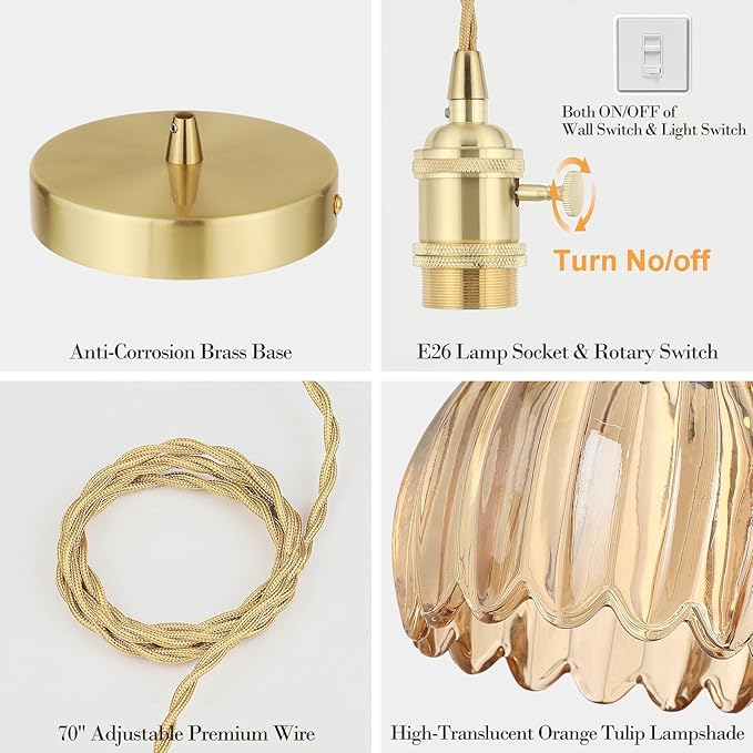 Vintage Gold Pendant Light, Pendant Light Fixtures - Image 5