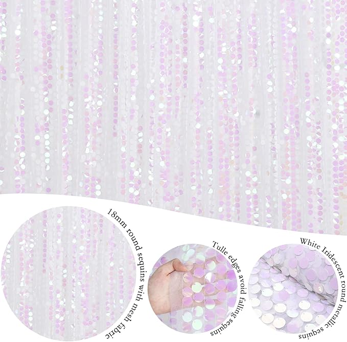 Glitter Backdrop Curtains 4ftx8ft White Iridescent Sequin Drapes Panels - Image 5