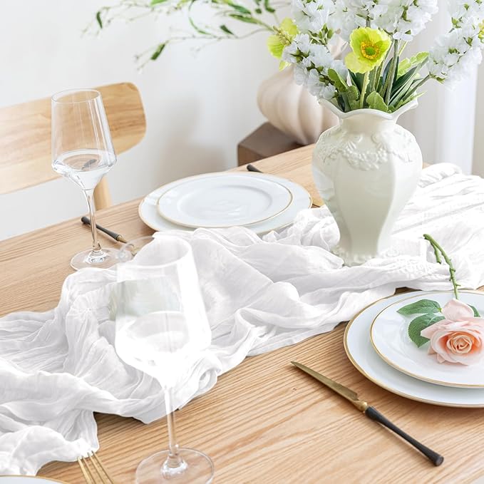 Asee'm 2pcs Cheesecloth Table Runner 120 Inches Long Ivory Boho Gauze Cheese - Image 5