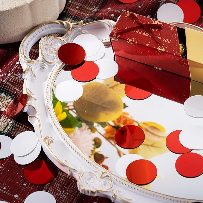Red White Table Confetti Party Decorations Metallic Circle Dot Confetti - Image 2