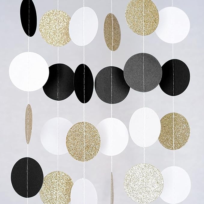 MerryNine Paper Garland 5 Pack, 65 Ft Glitter Paper Garland Circle Dots Hanging by MerryNine