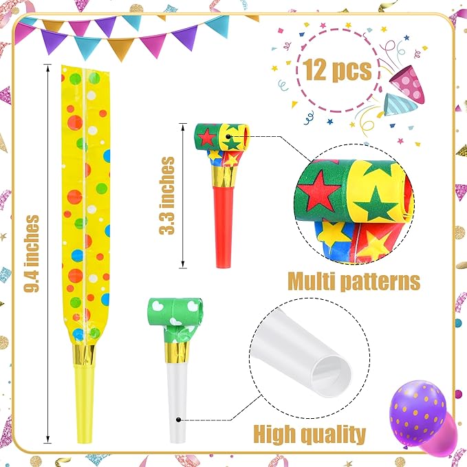 12 Pcs Party Blower Colorful Blowouts Noisemakers Birthday Blowouts Whistles - Image 2