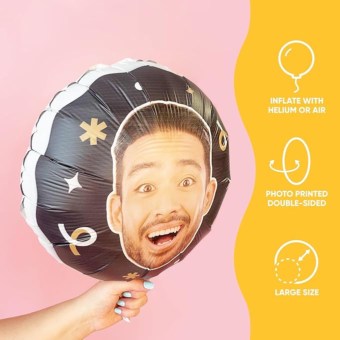 Big Dot of Happiness Personalized Fun Face Photo Black & Gold Balloons - Image 2
