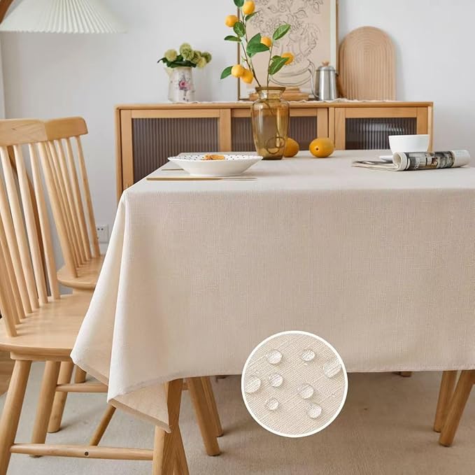 NLMUVW Rectangle Linen Tablecloth 78 Inch, Champagne Tablecloth Textured Water by NLMUVW