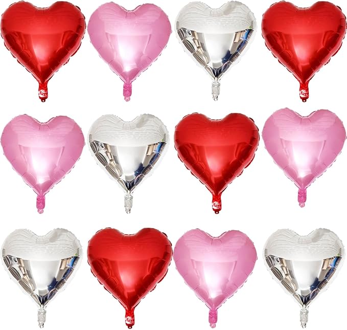 Red Heart Shaped balloons Pack of 12, 18 Inch Silver Love Valentine Balloons by LHOAVWE