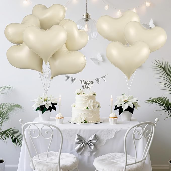 Cream White Heart Balloons, 24Inch Large White Heart Foil Balloons - Image 6