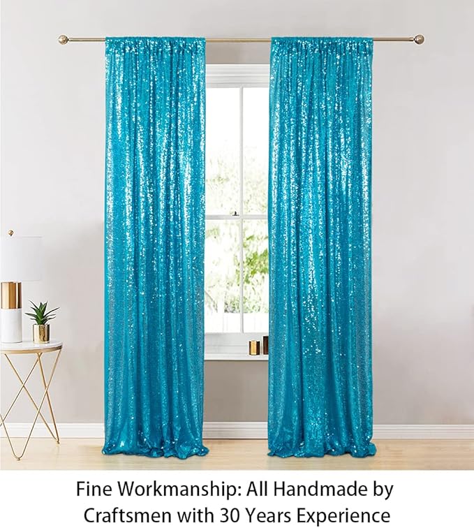 ShinyBeauty Sparkle Backdrop Curtain Aqua 2 Panels Set Sequin Photo Backdrop - Image 6