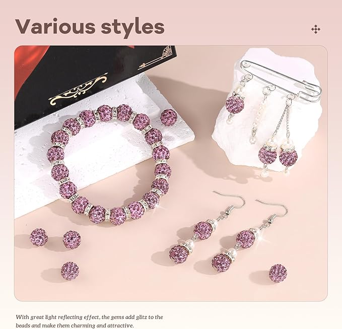 105pcs 10mm Rhinestone Beads for Jewelry Making, Light Purple Shiny Round Disco - Image 2