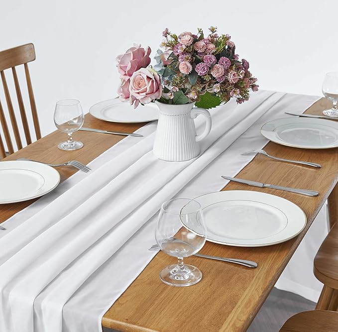2 Pack 10Ft White Chiffon Table Runner Sheer 29x120 Inch - Image 2