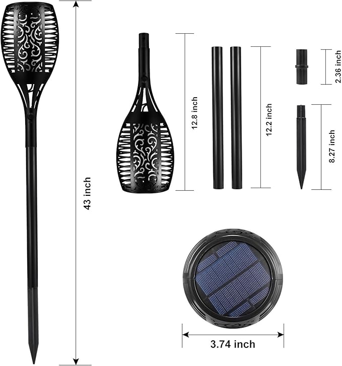 Solar Tiki Torch 43" with Flickering Flame, 99 LED Outdoor Waterproof Solar - Image 6