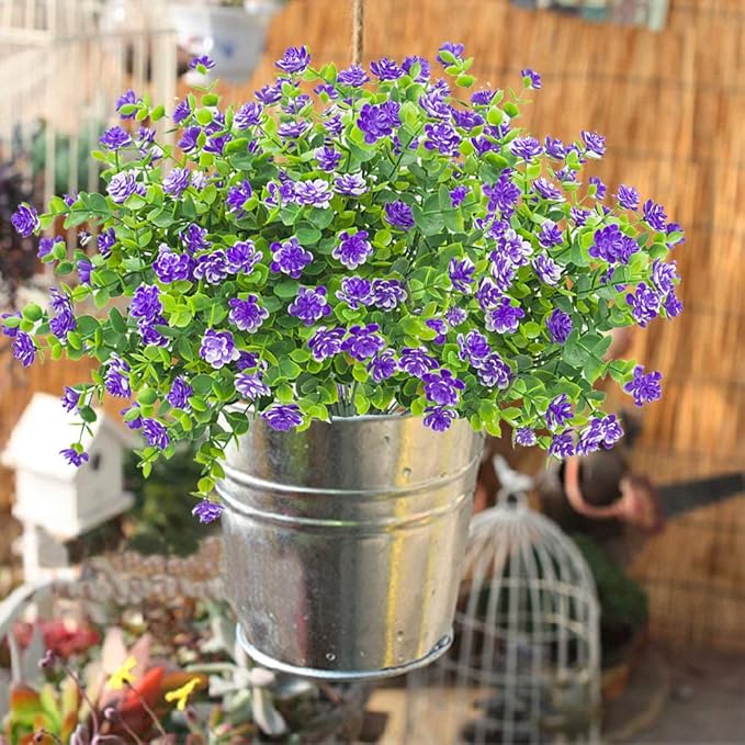 10 Bundles Artificial Fake Flowers, Faux Outdoor Plastic Plants UV Resistant - Image 2