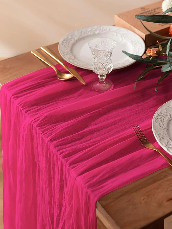 8 Pack Hot Pink 10 Ft Cheesecloth Table Runner 35x120 Inch Boho Wrinkled Sheer - Image 6