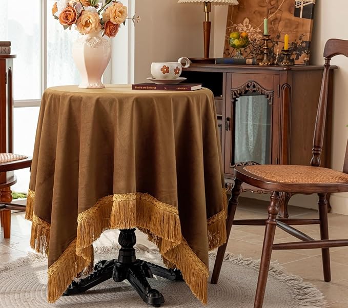 F-CHU Small Square Tablecloth 36 x 36 Inch Velvet Table Cloth Solid Camel Small by F-CHU