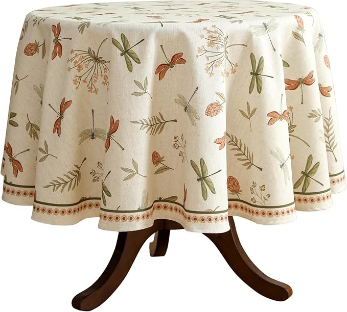 ISAENNE Designer Floral Linen Small Round Tablecloth, French Off White Elegant by Isaennehomedecoration