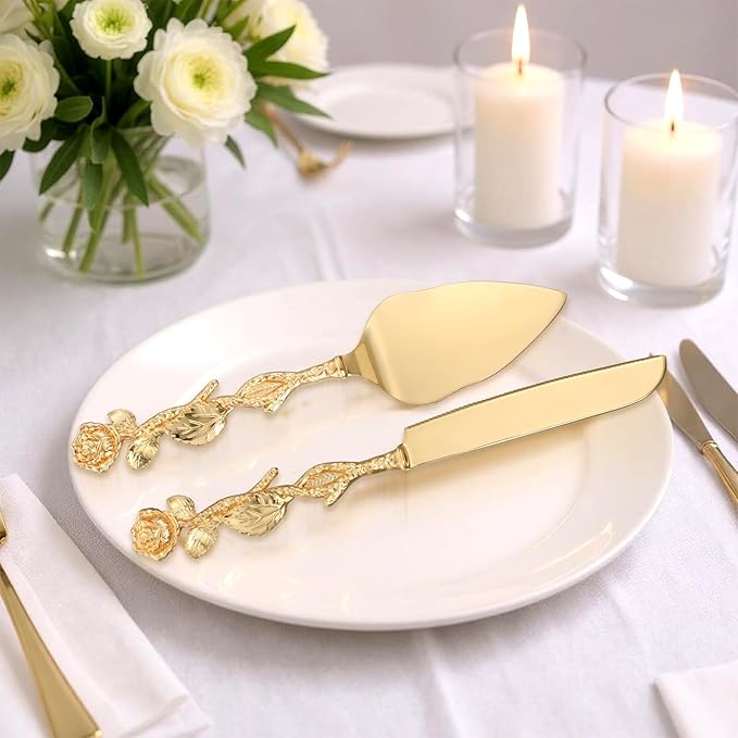 Cake Cutting Set for Wedding, Personalized Gold Cake Knife and Server Set - Image 6