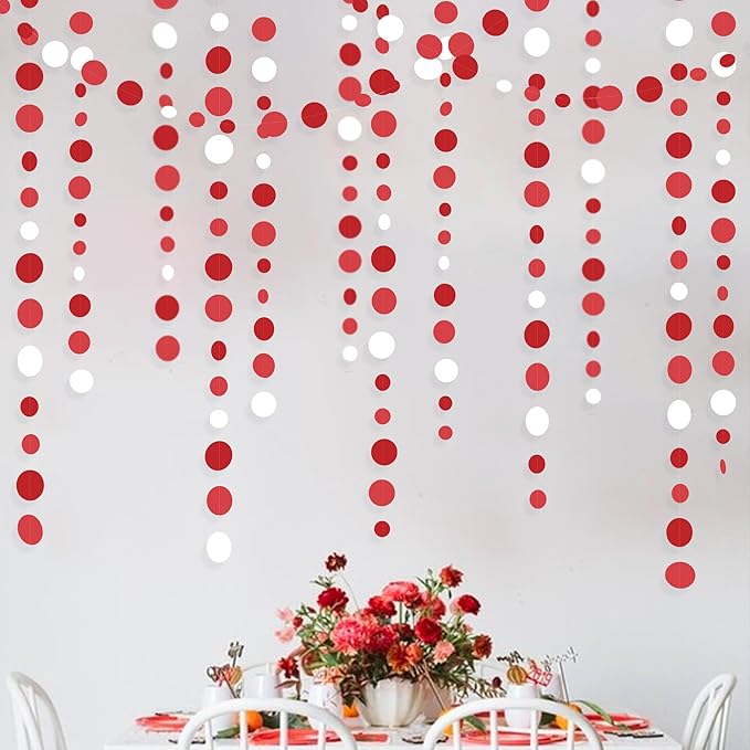 46 Ft Red Party Decorations Polka Dots Garlands Red and White Hanging Paper by pinkblume