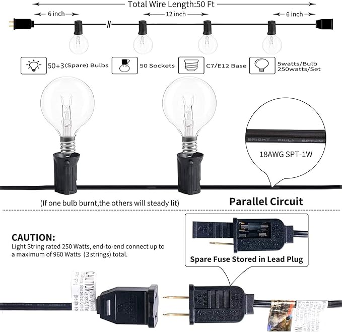SUNSGNE 50ft Outdoor Globe String Lights G40 Patio String Lights - Image 2