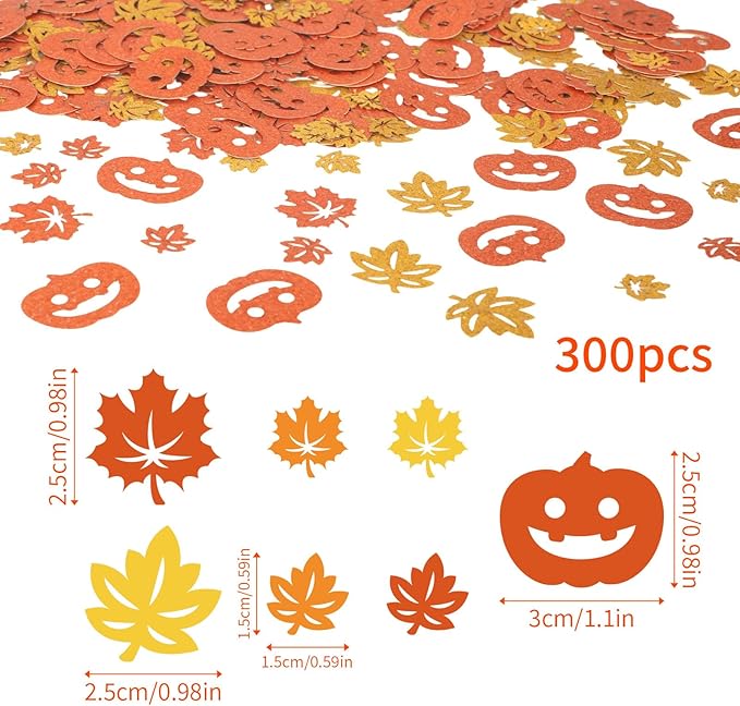300pcs Fall Glitter Confetti, Autumn Maple Leaf Pumpkin Table Scatter - Image 2