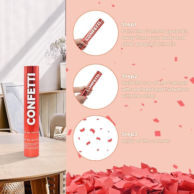 Confetti Cannon Red Biodegradable Confetti Poppers 12Pack Party Poppers - Image 3