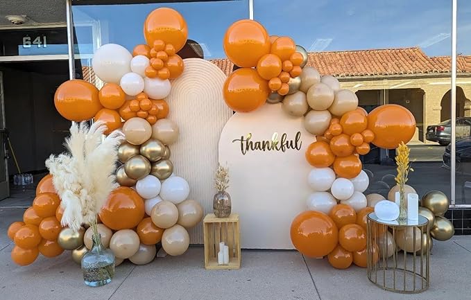 Paready Burnt Orange Balloons Set, 12 Inch Metallic Confetti Gold Sand White - Image 7