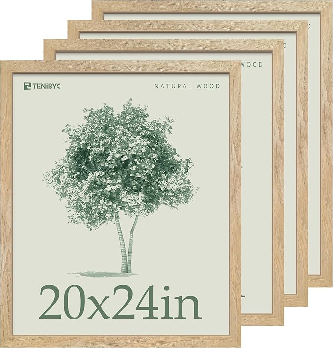 20x24 Picture Frame 4 Pack, Textured Natural Solid Wood Poster Frame, Wall by TENiBYC