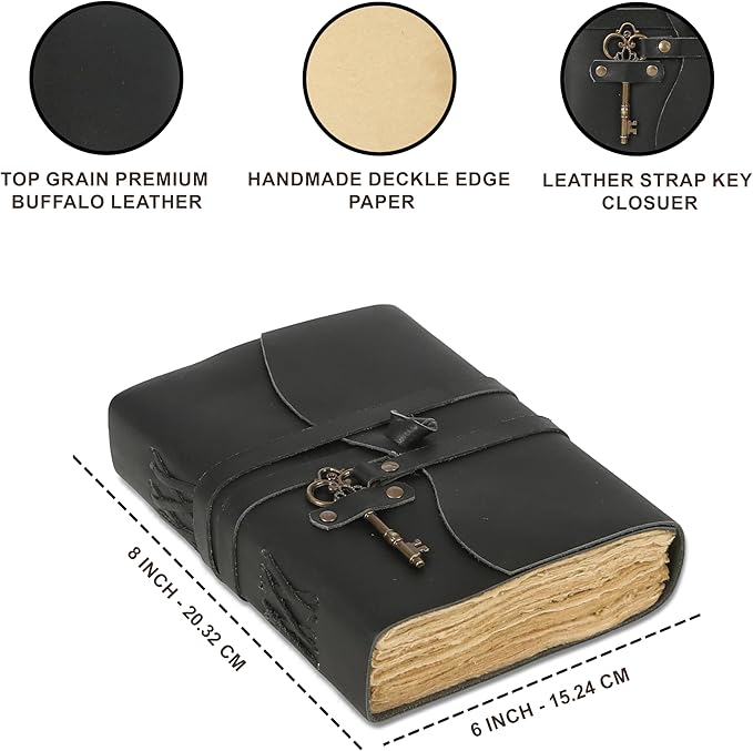Leather Journal with Lined and Unlined Deckle Edge Paper 8x6 inch and Vintage - Image 7