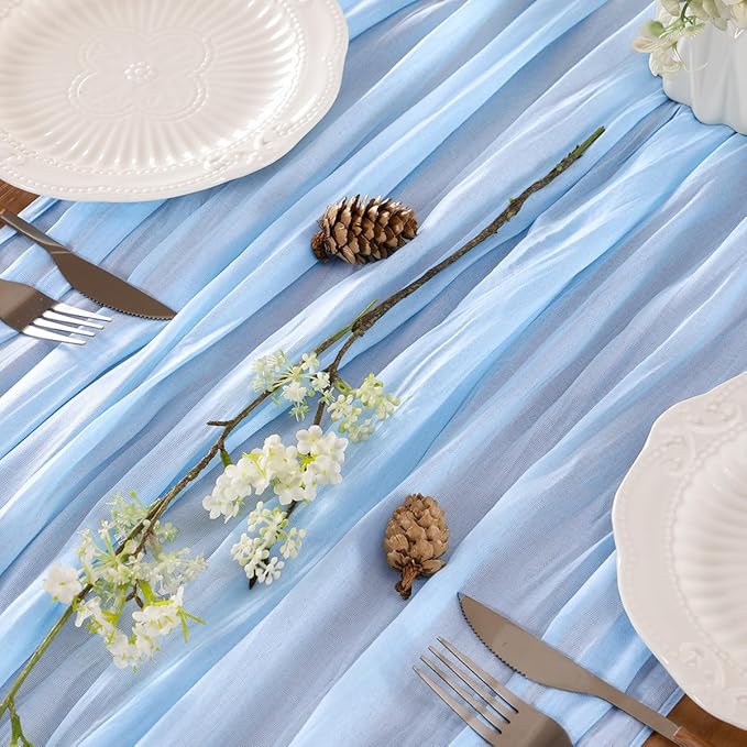 Light Blue Table Runner Cheesecloth Table Runners 4 Pack 10FT Baby Shower - Image 2