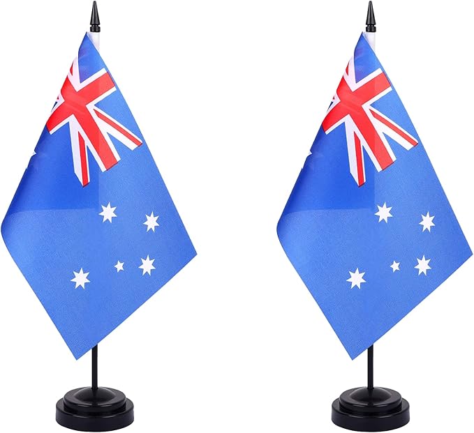 Australia Desk Flag 12" Solid Pole Deluxe Set Australian Flags Banner Mini by Unknown