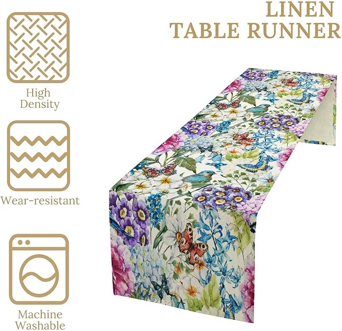 Brown Bird Floral Table Runner Spring Flower Kitchen Table Decoration Suitable - Image 5