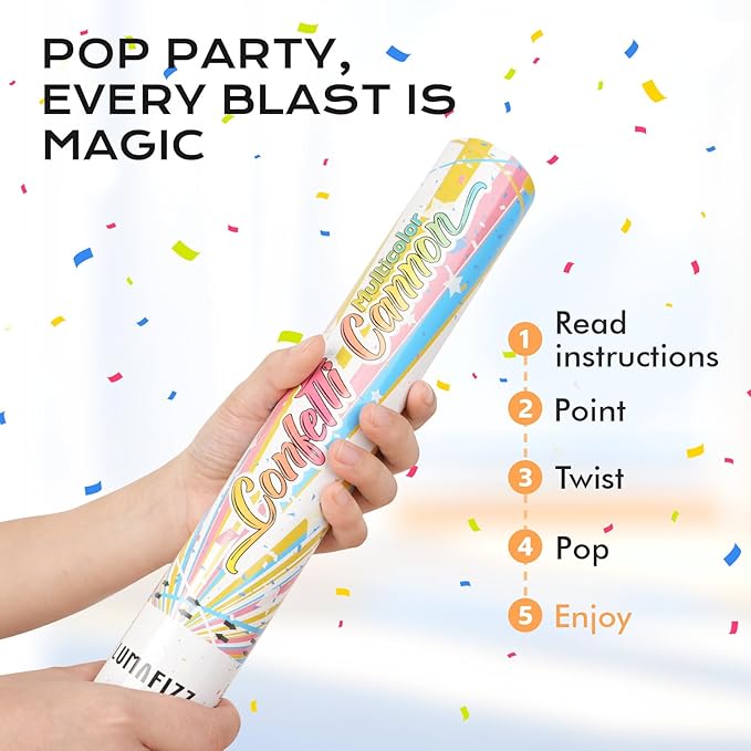 12 InchConfetti Biodegradable [6 Pack Confetti Cannons | Multicolor Confetti - Image 2