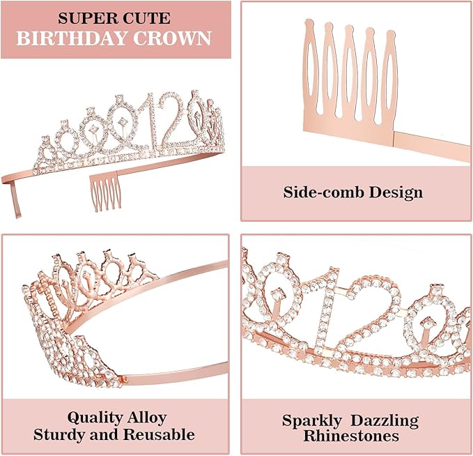 12th Birthday Decorations for Girls Including Sash, Crown/Tiara, Candles and - Image 4