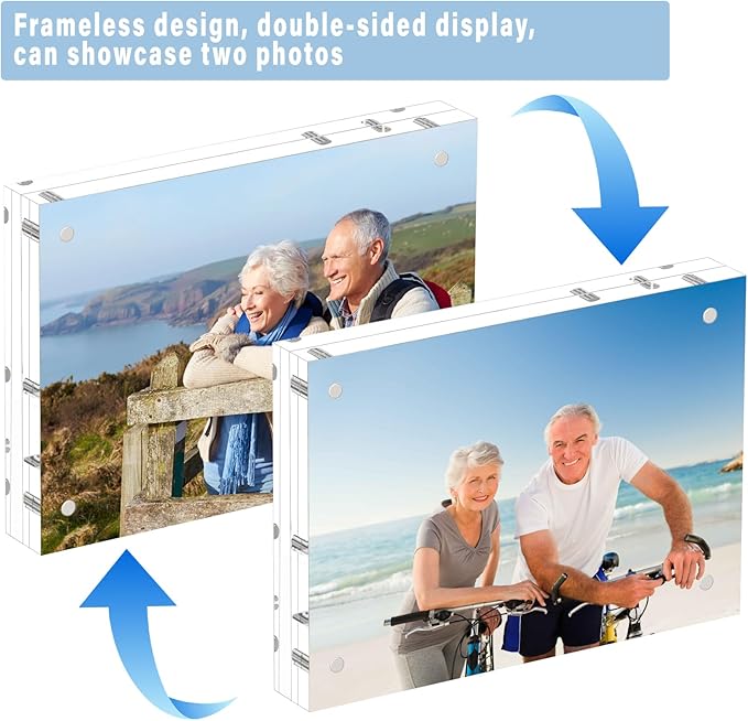 HELPLEX 5 Pack 6x8 Acrylic Picture Frames, 20mm Thicker Frameless Clear Double - Image 3